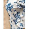 image:imageOYOANGLE Womens Boho Floral Print Crop Halter Top Twist Split Front Ruched Asymmetrical Cami TopWhite Blue