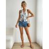 image:imageOYOANGLE Womens Boho Floral Print Crop Halter Top Twist Split Front Ruched Asymmetrical Cami TopWhite Blue