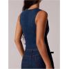 image:imageOYOANGLE Womens Button Down Denim Vest Top V Neck Fitted Jean Tank Tops Trendy WaistcoatBlue