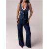 image:imageOYOANGLE Womens Button Down Denim Vest Top V Neck Fitted Jean Tank Tops Trendy WaistcoatBlue