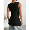 image:imageOYOANGLE Womens Button Front Sleeveless Knitted Top Work Dressy Crew Neck Ribbed Tank Tops KnitwearBlack