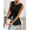 image:imageOYOANGLE Womens Button Front Sleeveless Knitted Top Work Dressy Crew Neck Ribbed Tank Tops KnitwearBlack