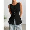 image:imageOYOANGLE Womens Button Front Sleeveless Knitted Top Work Dressy Crew Neck Ribbed Tank Tops KnitwearBlack