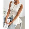 image:imageOYOANGLE Womens Button Front Sleeveless Knitted Top Work Dressy Crew Neck Ribbed Tank Tops KnitwearWhite