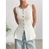image:imageOYOANGLE Womens Button Front Sleeveless Knitted Top Work Dressy Crew Neck Ribbed Tank Tops KnitwearWhite