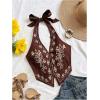 image:imageOYOANGLE Womens Floral Boho Summer Halter Crop Tops Embroidery Vacation Tank Top Tie Backless Vintage Going Out TopsBrown
