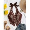 image:imageOYOANGLE Womens Floral Boho Summer Halter Crop Tops Embroidery Vacation Tank Top Tie Backless Vintage Going Out TopsBrown