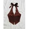 image:imageOYOANGLE Womens Floral Boho Summer Halter Crop Tops Embroidery Vacation Tank Top Tie Backless Vintage Going Out TopsBrown
