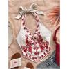 image:imageOYOANGLE Womens Floral Boho Summer Halter Crop Tops Embroidery Vacation Tank Top Tie Backless Vintage Going Out TopsRed
