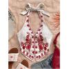 image:imageOYOANGLE Womens Floral Boho Summer Halter Crop Tops Embroidery Vacation Tank Top Tie Backless Vintage Going Out TopsRed