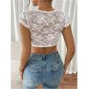 image:imageOYOANGLE Womens Floral Lace Sheer Mesh Y2K Crop Tops Sweetheart Neck Cap Sleeve Ruched Slim Fit Going Out T ShirtsWhite