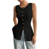 image:imageOYOANGLE Womens Button Front Sleeveless Knitted Top Work Dressy Crew Neck Ribbed Tank Tops KnitwearBlack