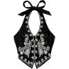 image:imageOYOANGLE Womens Floral Boho Summer Halter Crop Tops Embroidery Vacation Tank Top Tie Backless Vintage Going Out TopsBlack