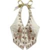 image:imageOYOANGLE Womens Floral Boho Summer Halter Crop Tops Embroidery Vacation Tank Top Tie Backless Vintage Going Out TopsDark Khaki