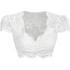 image:imageOYOANGLE Womens Floral Lace Sheer Mesh Y2K Crop Tops Sweetheart Neck Cap Sleeve Ruched Slim Fit Going Out T ShirtsWhite