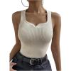 image:imageOYOANGLE Womens Notched Neck Ribbed Knit Tank Top Sleeveless Slim Fit Knitted Tops Summer Casual KnitwearApricot
