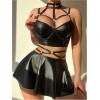 image:imageOYOANGLE Lingerie Set for Women Sexy Strappy 3 Piece Teddy Babydoll Lingerie Garter with UnderwireBlack