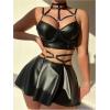 image:imageOYOANGLE Lingerie Set for Women Sexy Strappy 3 Piece Teddy Babydoll Lingerie Garter with UnderwireBlack