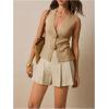 image:imageOYOANGLE Womens Boho Seashell V Neck Knitted Tank Top Sleeveless Slit Hem Tie Back Dressy TopsKhaki