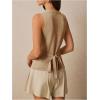 image:imageOYOANGLE Womens Boho Seashell V Neck Knitted Tank Top Sleeveless Slit Hem Tie Back Dressy TopsKhaki