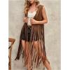 image:imageOYOANGLE Womens Boho Studded Fringe Long Vest Open Front 70s Hippie Western Sleeveless JacketCoffee Brown