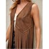 image:imageOYOANGLE Womens Boho Studded Fringe Long Vest Open Front 70s Hippie Western Sleeveless JacketCoffee Brown
