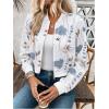 image:imageOYOANGLE Womens Bomber Jacket Floral Print Zip Up Long Sleeve Cropped Jackets OuterwearWhite