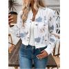 image:imageOYOANGLE Womens Bomber Jacket Floral Print Zip Up Long Sleeve Cropped Jackets OuterwearWhite