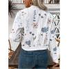 image:imageOYOANGLE Womens Bomber Jacket Floral Print Zip Up Long Sleeve Cropped Jackets OuterwearWhite