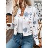 image:imageOYOANGLE Womens Bomber Jacket Floral Print Zip Up Long Sleeve Cropped Jackets OuterwearWhite