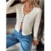 image:imageOYOANGLE Womens Button Down Lightweight Cardigan Long Sleeve Split V Neck Sweaters OuterwearApricot