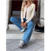image:imageOYOANGLE Womens Button Down Lightweight Cardigan Long Sleeve Split V Neck Sweaters OuterwearApricot