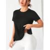 image:imageOYOANGLE Womens Camo Workout Gym Shirts Open Back Crew Neck Short Sleeve Loose Sports Athletic T ShirtBlack