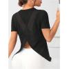image:imageOYOANGLE Womens Camo Workout Gym Shirts Open Back Crew Neck Short Sleeve Loose Sports Athletic T ShirtBlack