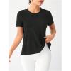 image:imageOYOANGLE Womens Camo Workout Gym Shirts Open Back Crew Neck Short Sleeve Loose Sports Athletic T ShirtBlack