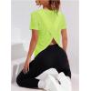 image:imageOYOANGLE Womens Camo Workout Gym Shirts Open Back Crew Neck Short Sleeve Loose Sports Athletic T ShirtLime Green