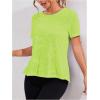 image:imageOYOANGLE Womens Camo Workout Gym Shirts Open Back Crew Neck Short Sleeve Loose Sports Athletic T ShirtLime Green