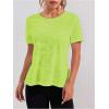 image:imageOYOANGLE Womens Camo Workout Gym Shirts Open Back Crew Neck Short Sleeve Loose Sports Athletic T ShirtLime Green