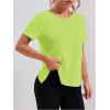image:imageOYOANGLE Womens Camo Workout Gym Shirts Open Back Crew Neck Short Sleeve Loose Sports Athletic T ShirtLime Green