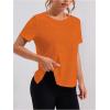 image:imageOYOANGLE Womens Camo Workout Gym Shirts Open Back Crew Neck Short Sleeve Loose Sports Athletic T ShirtOrange