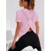 image:imageOYOANGLE Womens Camo Workout Gym Shirts Open Back Crew Neck Short Sleeve Loose Sports Athletic T ShirtPink
