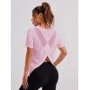 image:imageOYOANGLE Womens Camo Workout Gym Shirts Open Back Crew Neck Short Sleeve Loose Sports Athletic T ShirtPink