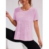 image:imageOYOANGLE Womens Camo Workout Gym Shirts Open Back Crew Neck Short Sleeve Loose Sports Athletic T ShirtPink
