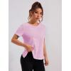 image:imageOYOANGLE Womens Camo Workout Gym Shirts Open Back Crew Neck Short Sleeve Loose Sports Athletic T ShirtPink