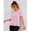 image:imageOYOANGLE Womens Camo Workout Gym Shirts Open Back Crew Neck Short Sleeve Loose Sports Athletic T ShirtPink