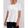 image:imageOYOANGLE Womens Camo Workout Gym Shirts Open Back Crew Neck Short Sleeve Loose Sports Athletic T ShirtWhite