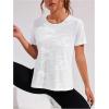 image:imageOYOANGLE Womens Camo Workout Gym Shirts Open Back Crew Neck Short Sleeve Loose Sports Athletic T ShirtWhite