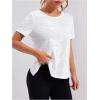 image:imageOYOANGLE Womens Camo Workout Gym Shirts Open Back Crew Neck Short Sleeve Loose Sports Athletic T ShirtWhite