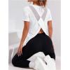 image:imageOYOANGLE Womens Camo Workout Gym Shirts Open Back Crew Neck Short Sleeve Loose Sports Athletic T ShirtWhite