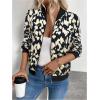 image:imageOYOANGLE Womens Cheetah Print Zip Up Jacket Long Sleeve Casual Lightweight Bomber Jackets OuterwearBlack and White